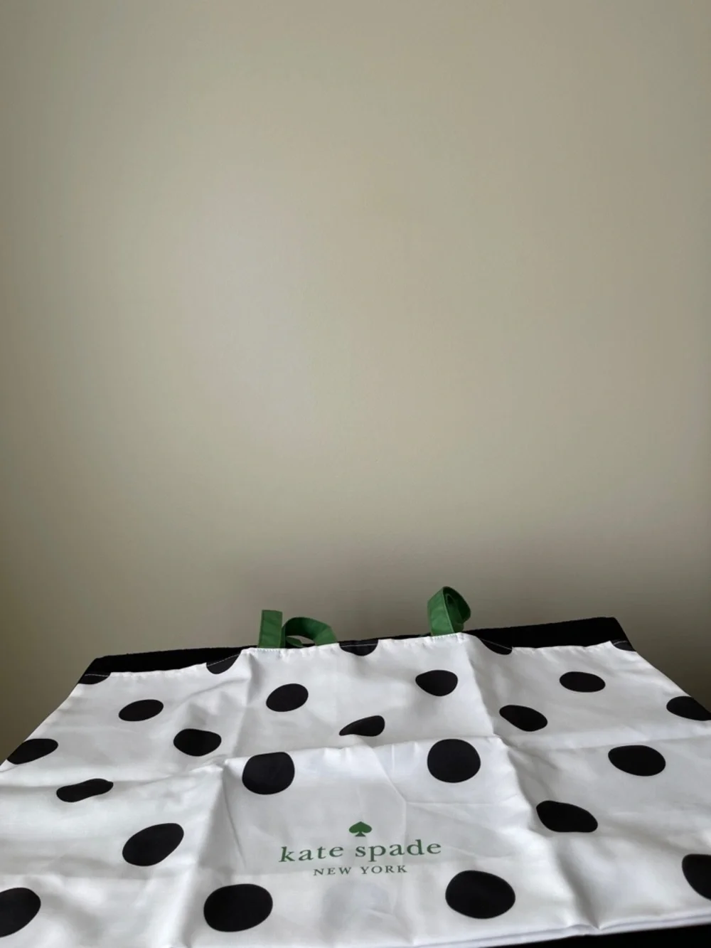 NWOT..kate spade White Tote with Black Polka Dots and Green Accents